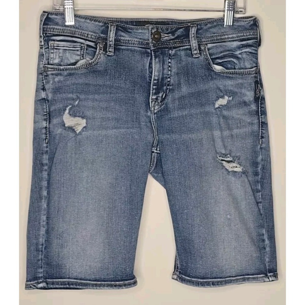 Silver Jeans Suki Bermuda Shorts Mid Rise Curvy Distressed Stretch Womens W28 L9